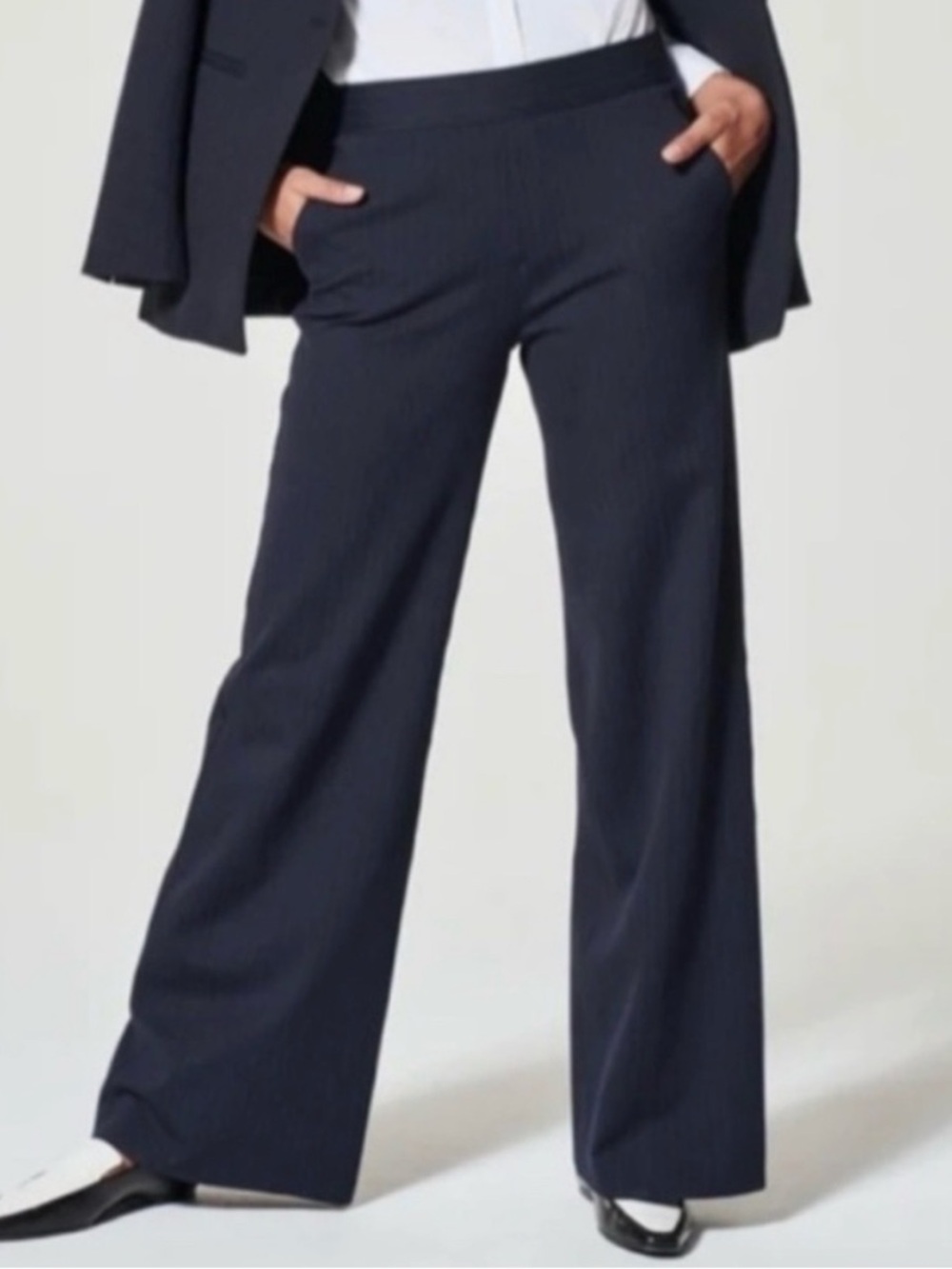 Spank The Perfect Pant Wide Leg Navy Pin Stripe Medium 28 Inseam